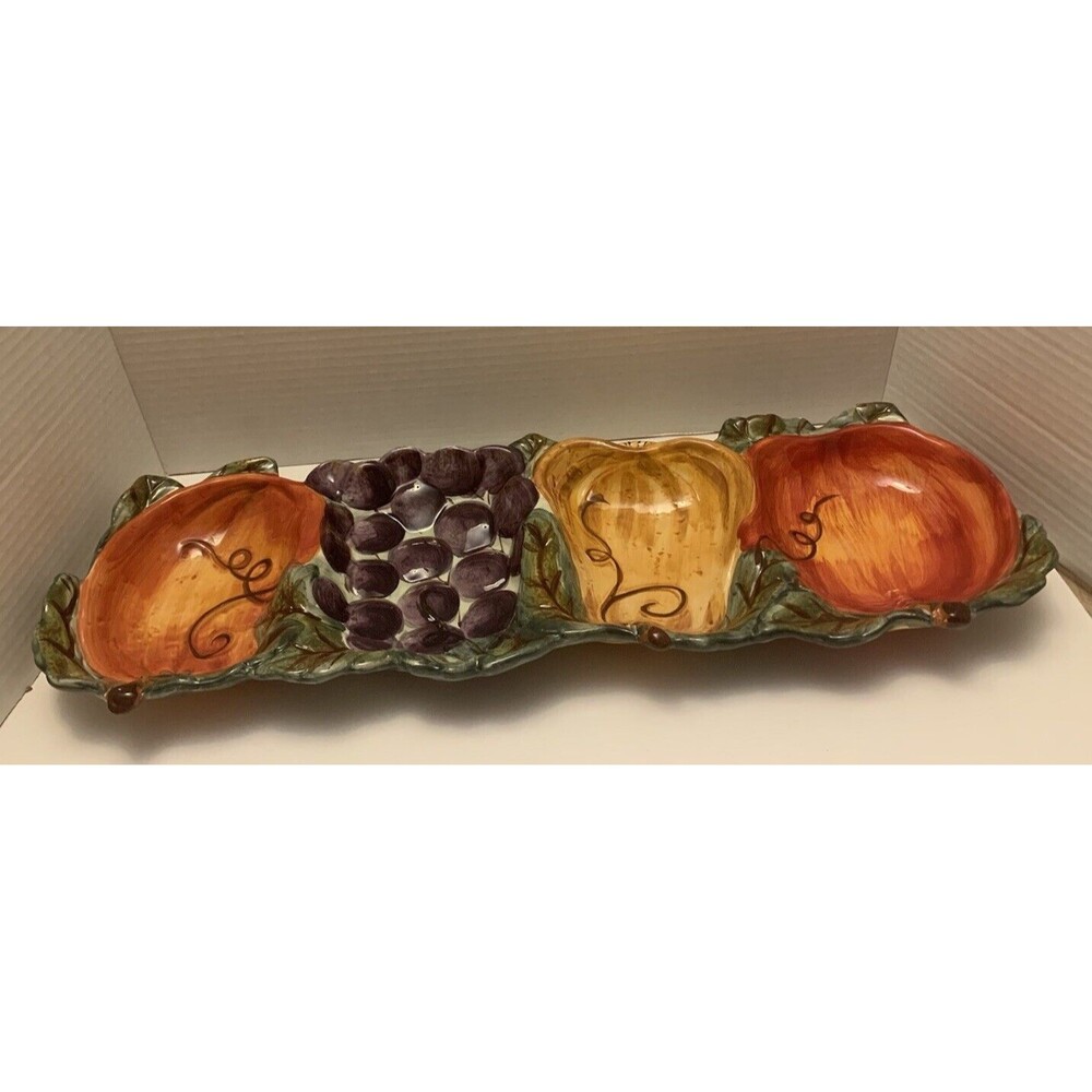 Vintage Tabletop Ceramica Classica Venetian Hand Painted 4 Part Condiment Tray.